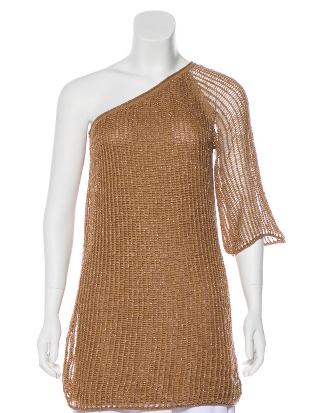 Calypso St. Barth One-Shoulder Knit Mini Dress in Tan